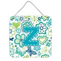 Micasa Letter Z Flowers And Butterflies Teal Blue Wall and Door Hanging Prints MI730582